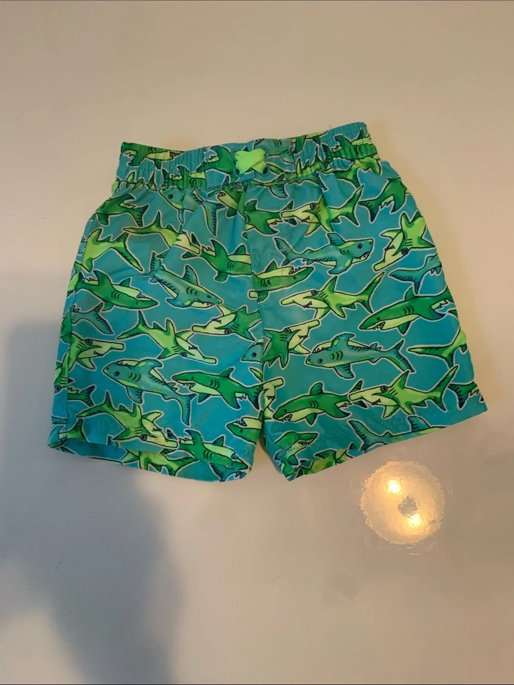 wonder nation Teal & Green Shark Print Swim Trunks